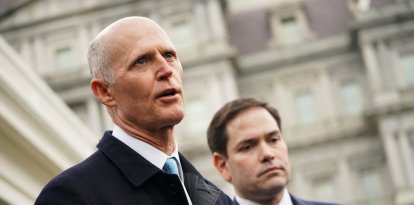 Los senadores Rick Scott y Marco Rubio en una conferencia de prensa sobre Venezuela en el 2019. AFP / MANDEL NGAN